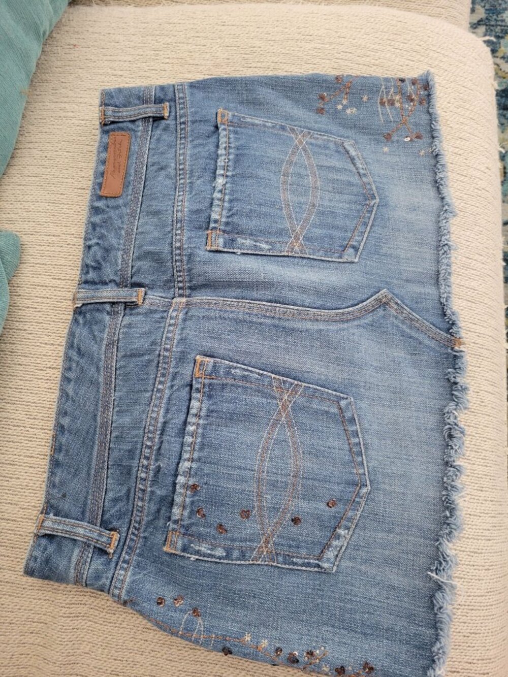 Abercrombie and Fitch Jean Denim Micro mini Skirt size 8 Sequin Vintage Y2k - Picture 7 of 11